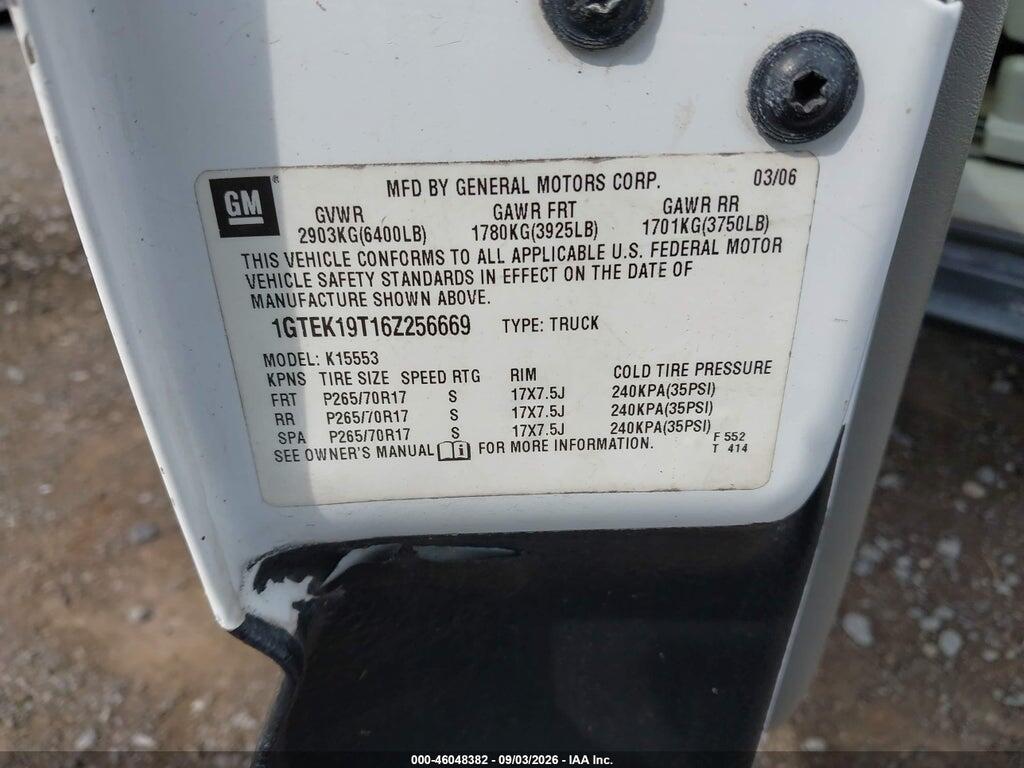 1GTEK19T16Z256669 2006 GMC SIERRA 1500 photo no. 9