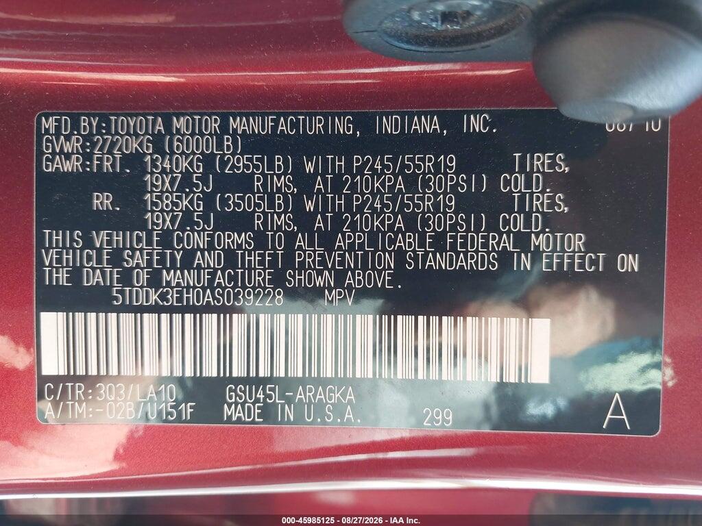 5TDDK3EH0AS039228 2010 TOYOTA HIGHLANDER photo no. 9