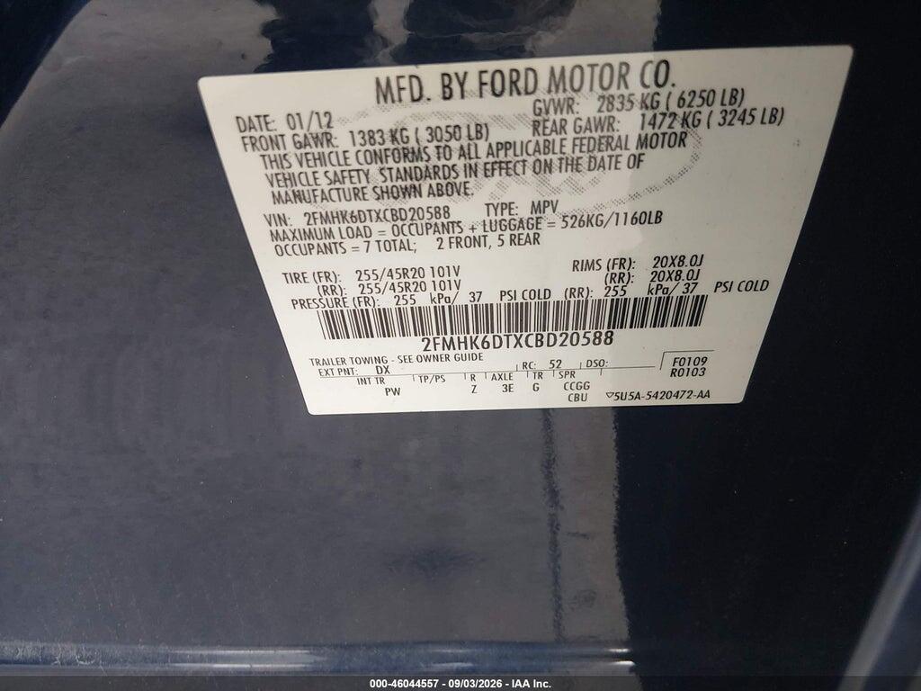 2FMHK6DTXCBD20588 2012 FORD FLEX photo no. 9