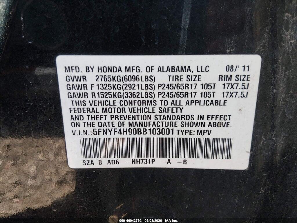 5FNYF4H90BB103001 2011 HONDA PILOT photo no. 9