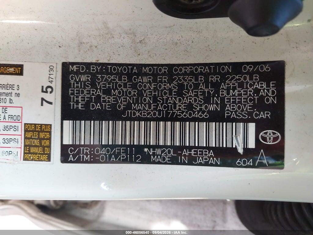 JTDKB20U177560466 2007 TOYOTA PRIUS photo no. 9