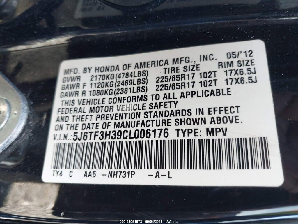 5J6TF3H39CL006176 2012 HONDA CROSSTOUR photo no. 9