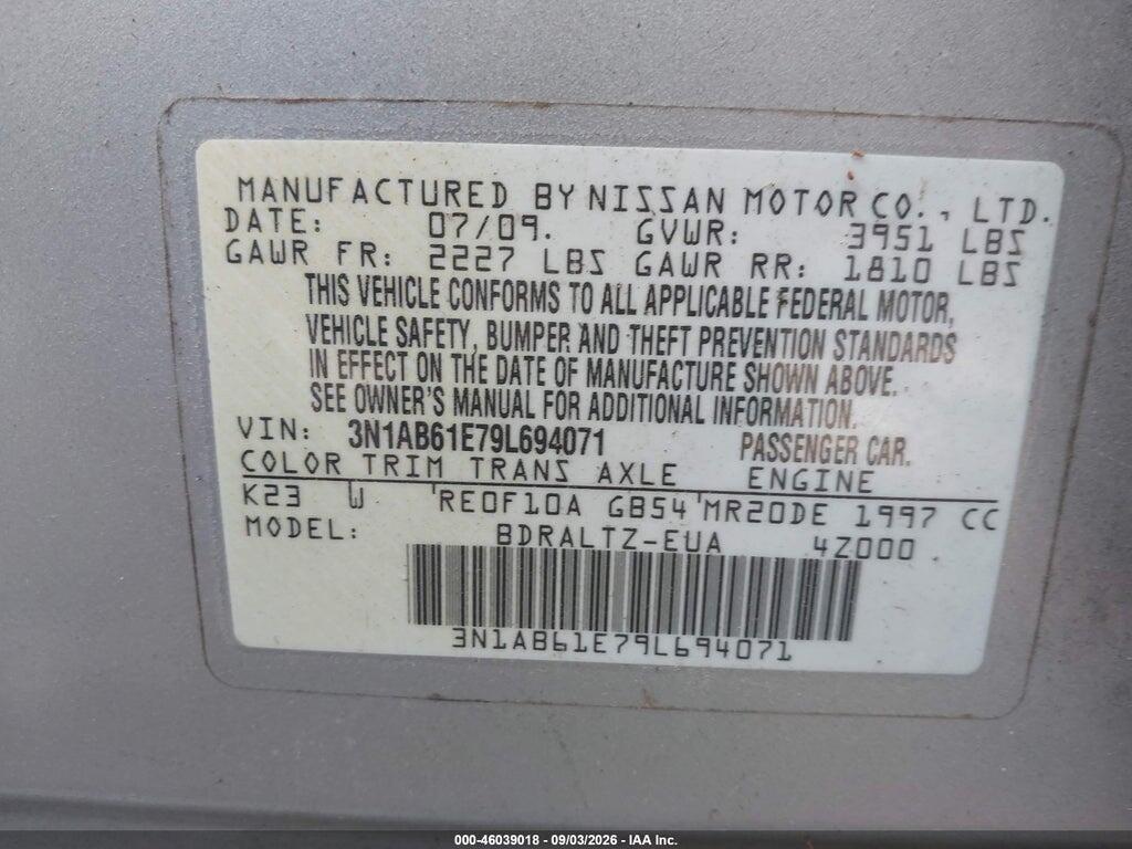 3N1AB61E79L694071 2009 NISSAN SENTRA photo no. 9