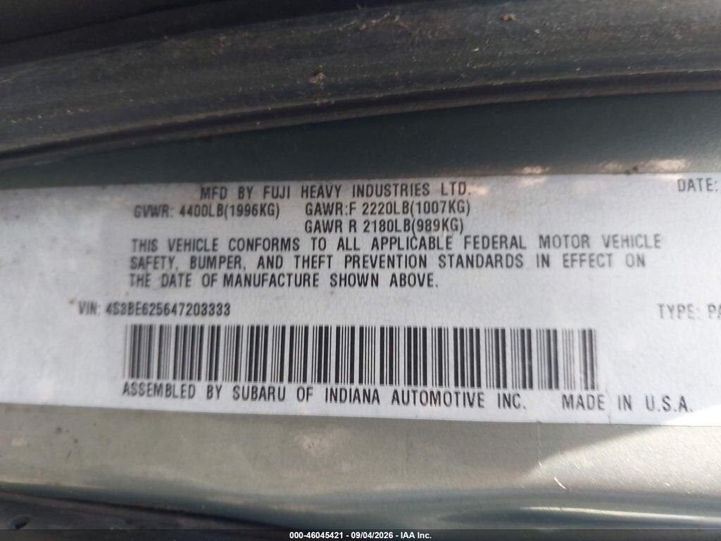4S3BE625647203333 2004 SUBARU LEGACY photo no. 9