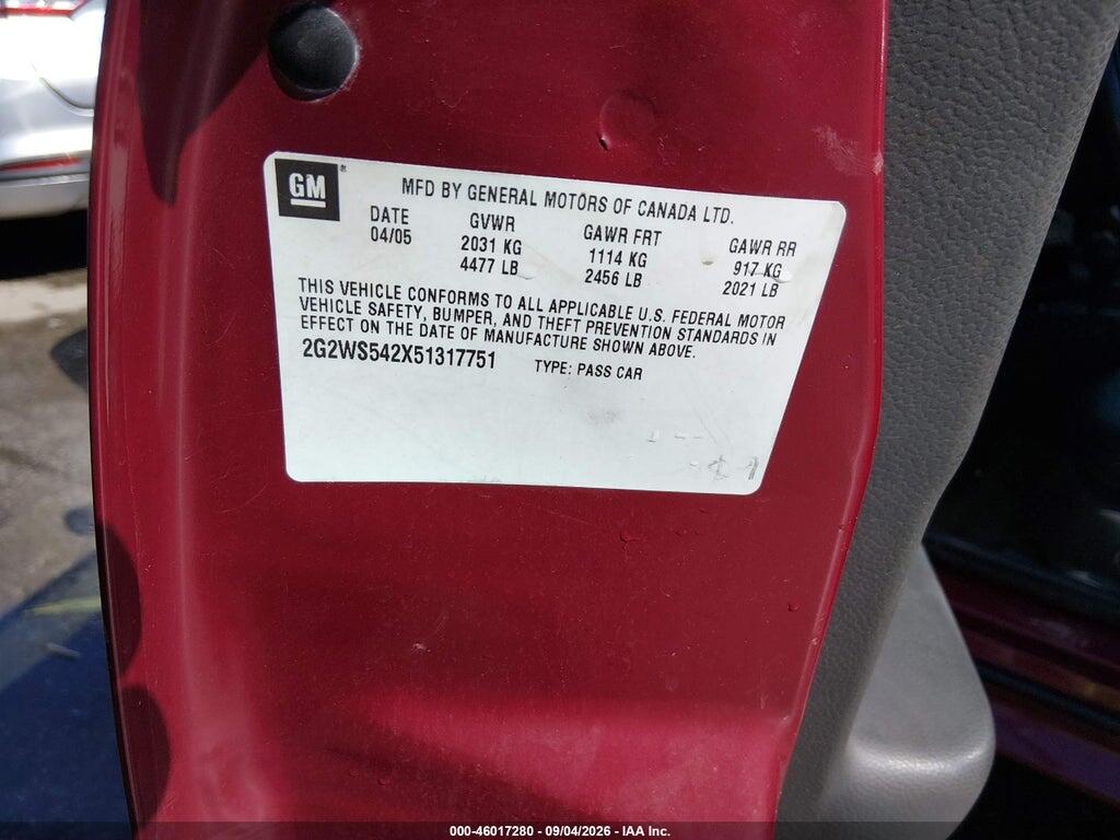 2G2WS542X51317751 2005 PONTIAC GRAND PRIX photo no. 9