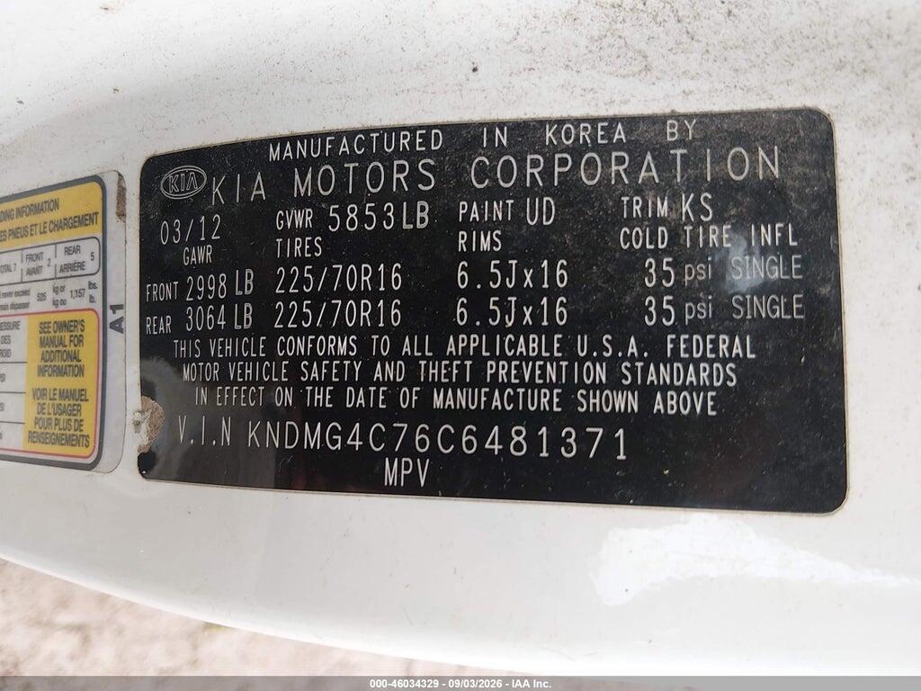 KNDMG4C76C6481371 2012 KIA SEDONA photo no. 9