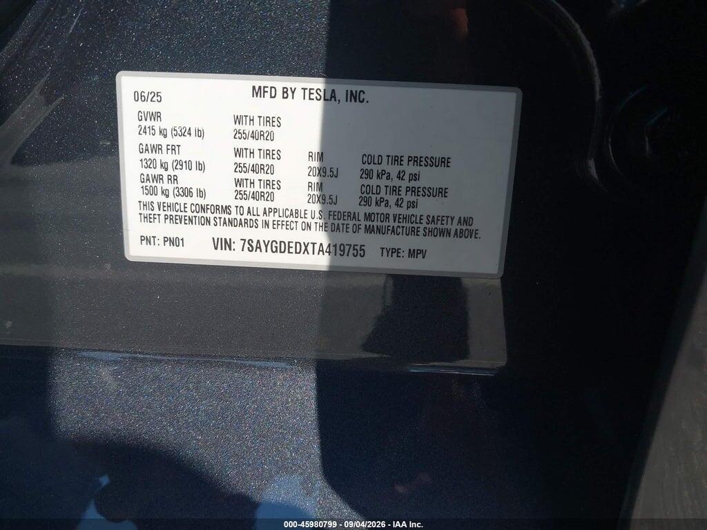 7SAYGDEDXTA419755 2026 TESLA MODEL Y photo no. 9