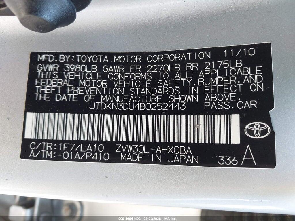 JTDKN3DU4B0252443 2011 TOYOTA PRIUS photo no. 9
