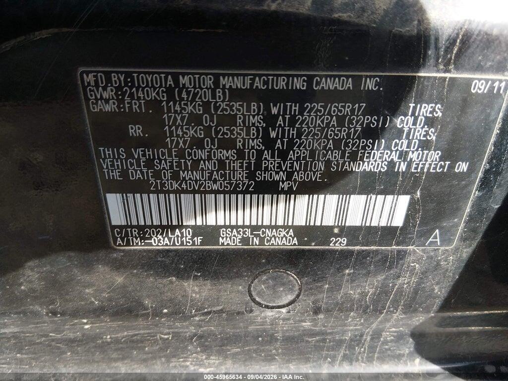 2T3DK4DV2BW057372 2011 TOYOTA RAV4 photo no. 9