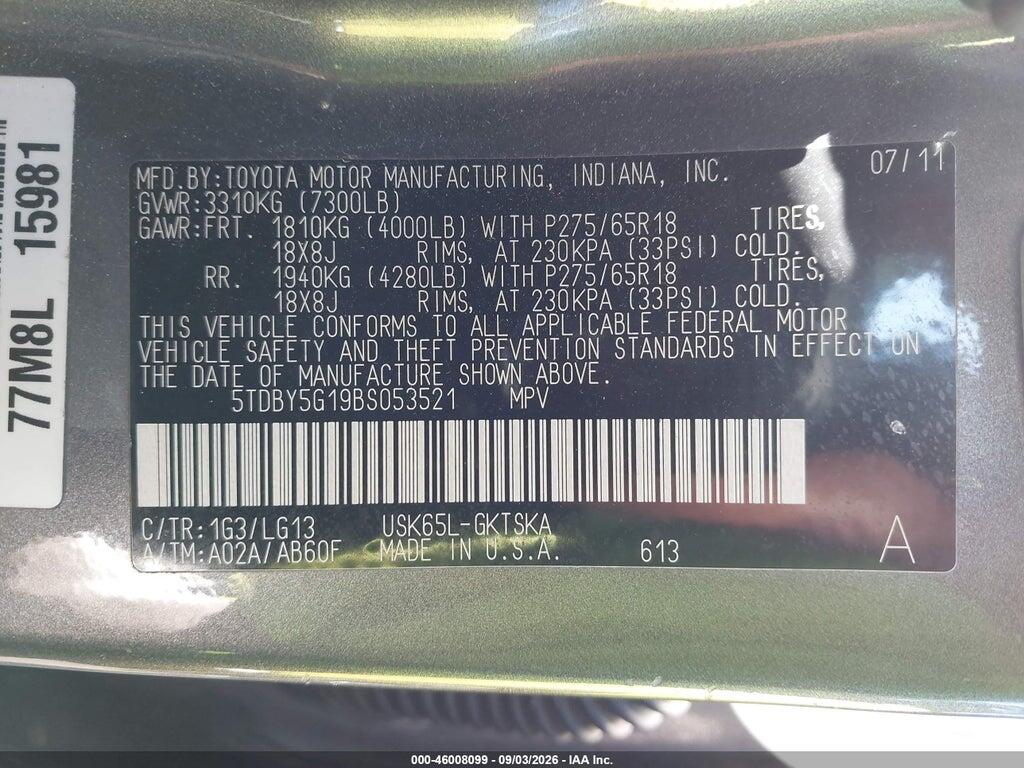 5TDBY5G19BS053521 2011 TOYOTA SEQUOIA photo no. 9