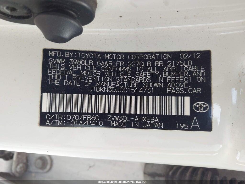 JTDKN3DU0C1514731 2012 TOYOTA PRIUS photo no. 9