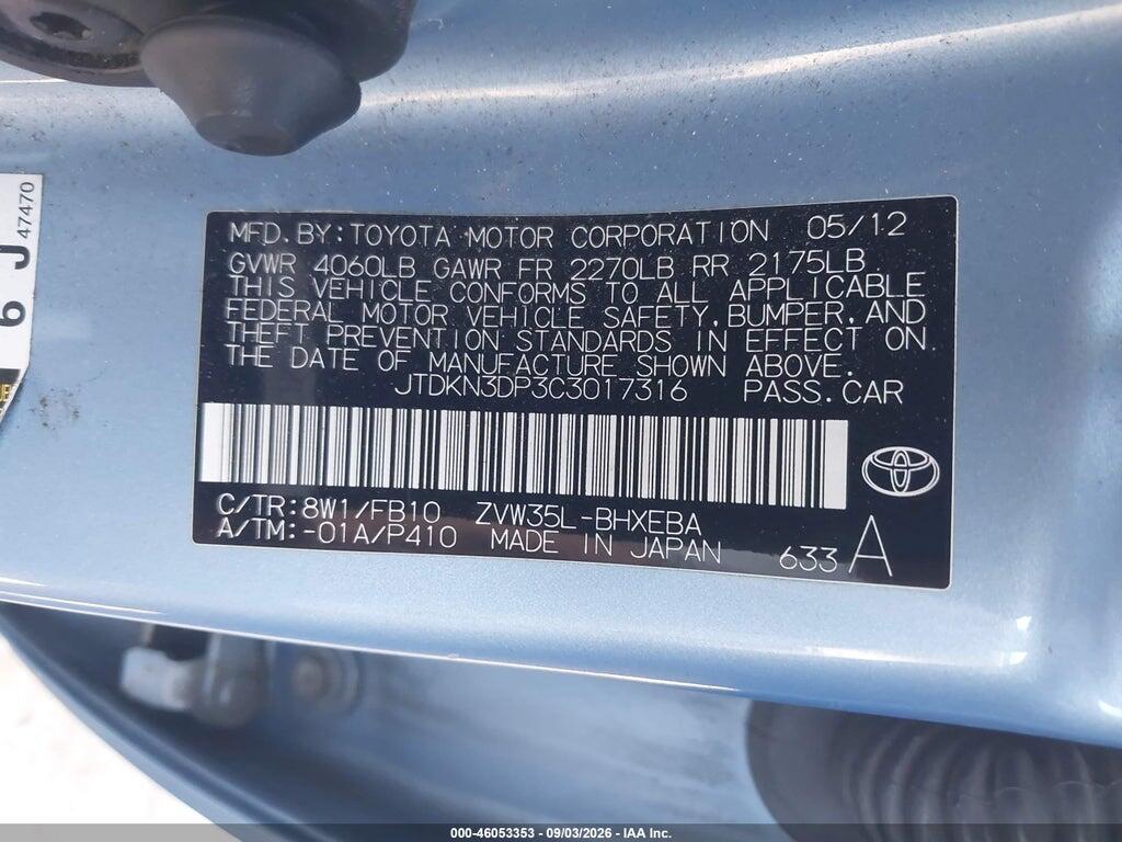 JTDKN3DP3C3017316 2012 TOYOTA PRIUS PLUG-IN photo no. 9