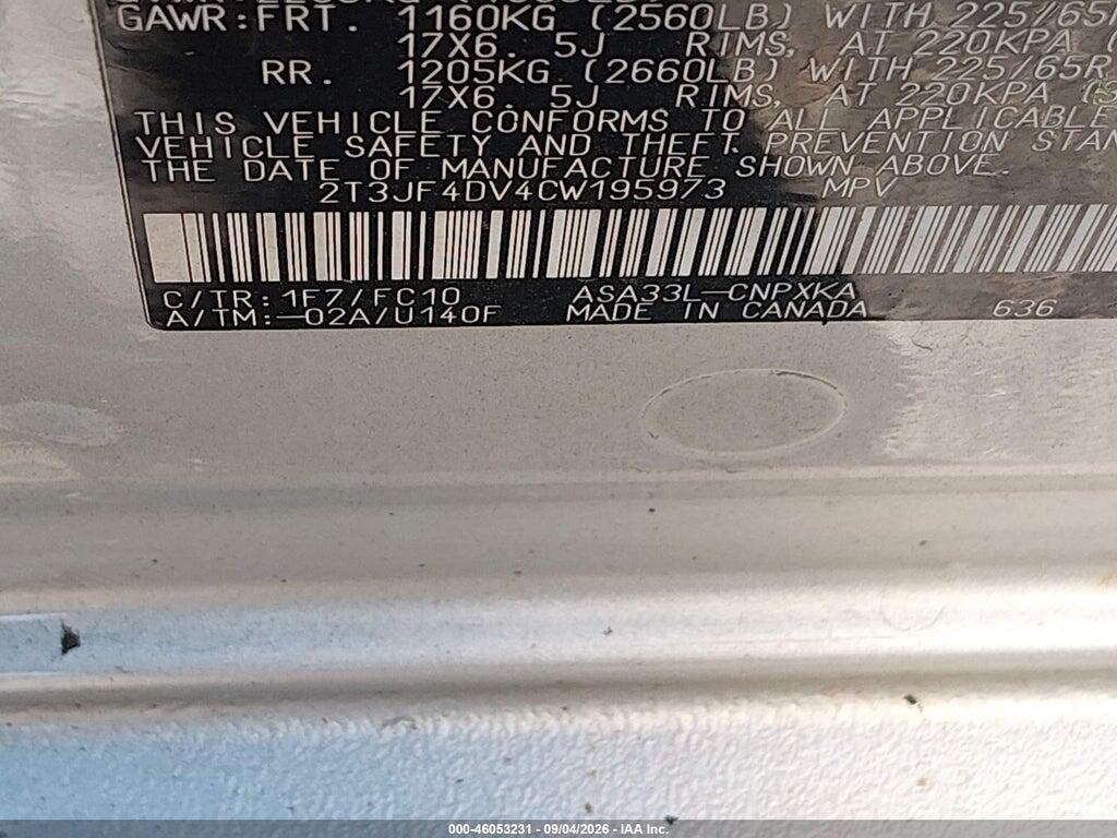 2T3JF4DV4CW195973 2012 TOYOTA RAV4 photo no. 9