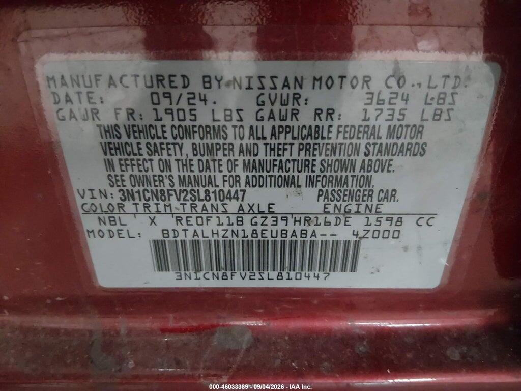 3N1CN8FV2SL810447 2025 NISSAN VERSA photo no. 9