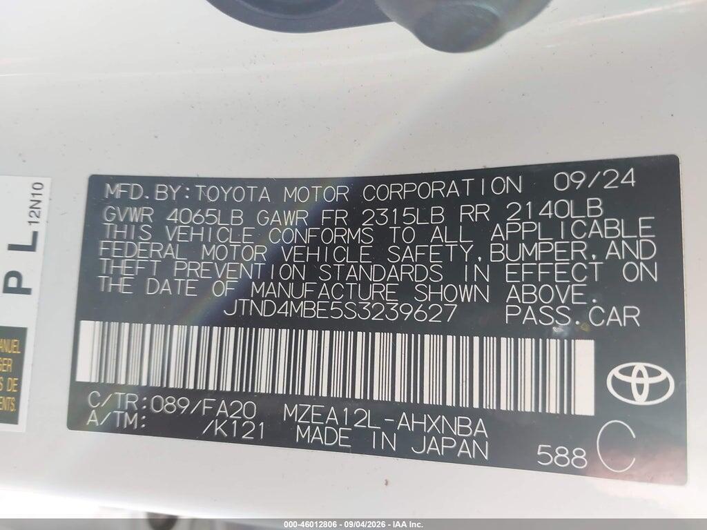 JTND4MBE5S3239627 2025 TOYOTA COROLLA photo no. 9