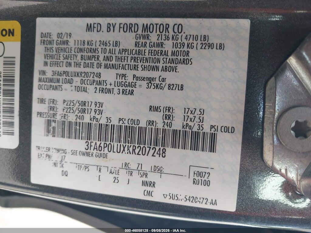 3FA6P0LUXKR207248 2019 FORD FUSION HYBRID photo no. 8
