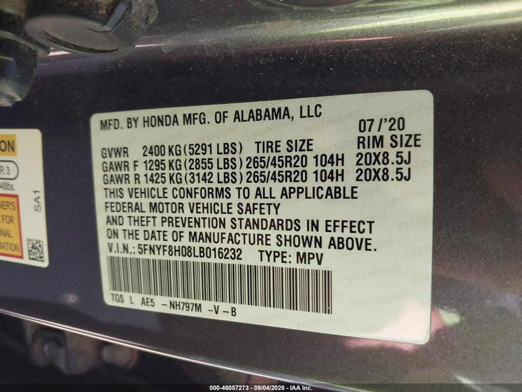5FNYF8H08LB016232 2020 HONDA PASSPORT photo no. 9