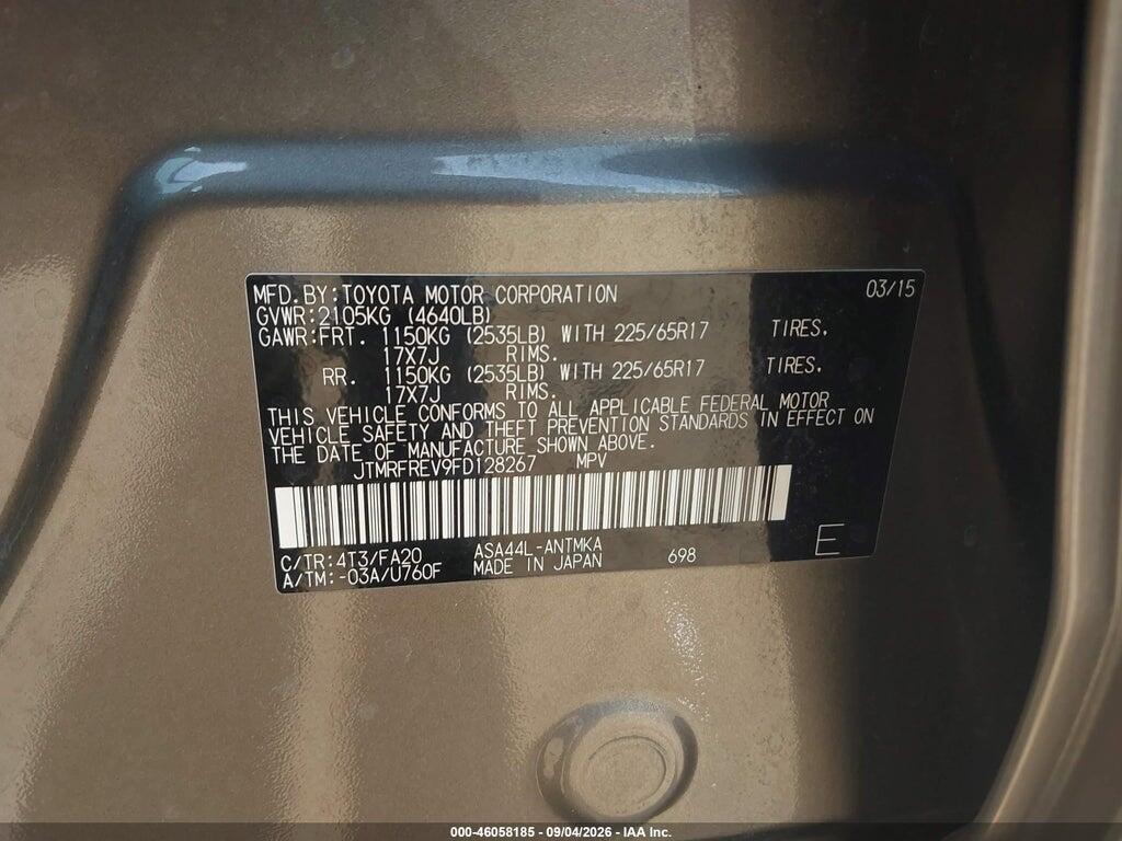 JTMRFREV9FD128267 2015 TOYOTA RAV4 photo no. 9