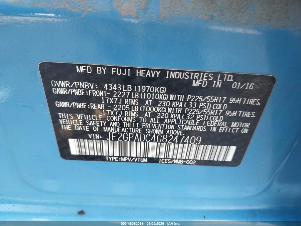 JF2GPADC4G8247409 2016 SUBARU CROSSTREK photo no. 9