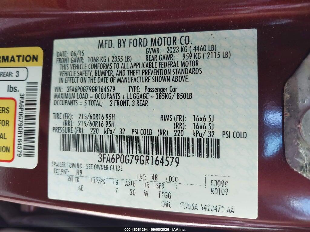 3FA6P0G79GR164579 2016 FORD FUSION photo no. 9