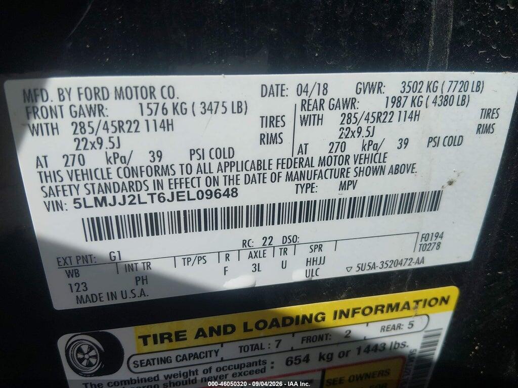 5LMJJ2LT6JEL09648 2018 LINCOLN NAVIGATOR photo no. 9