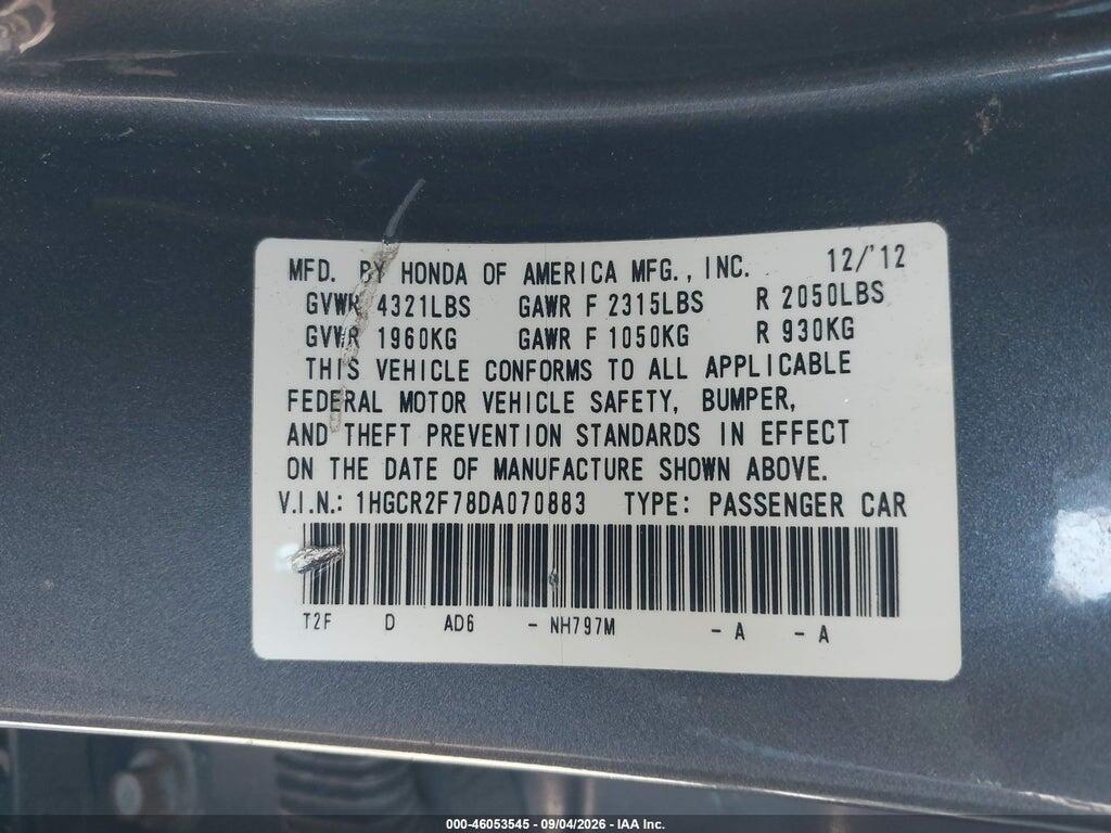 1HGCR2F78DA070883 2013 HONDA ACCORD photo no. 9