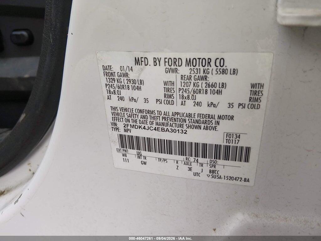 2FMDK4JC4EBA30132 2014 FORD EDGE photo no. 9