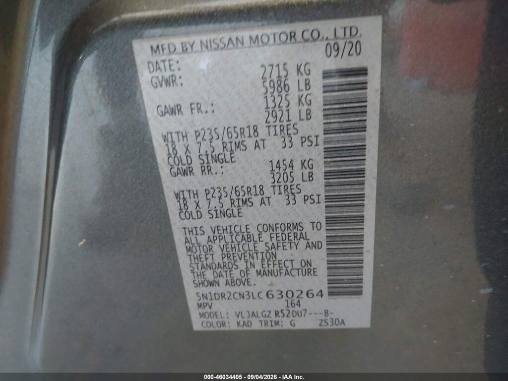 5N1DR2CN3LC630264 2020 NISSAN PATHFINDER photo no. 9