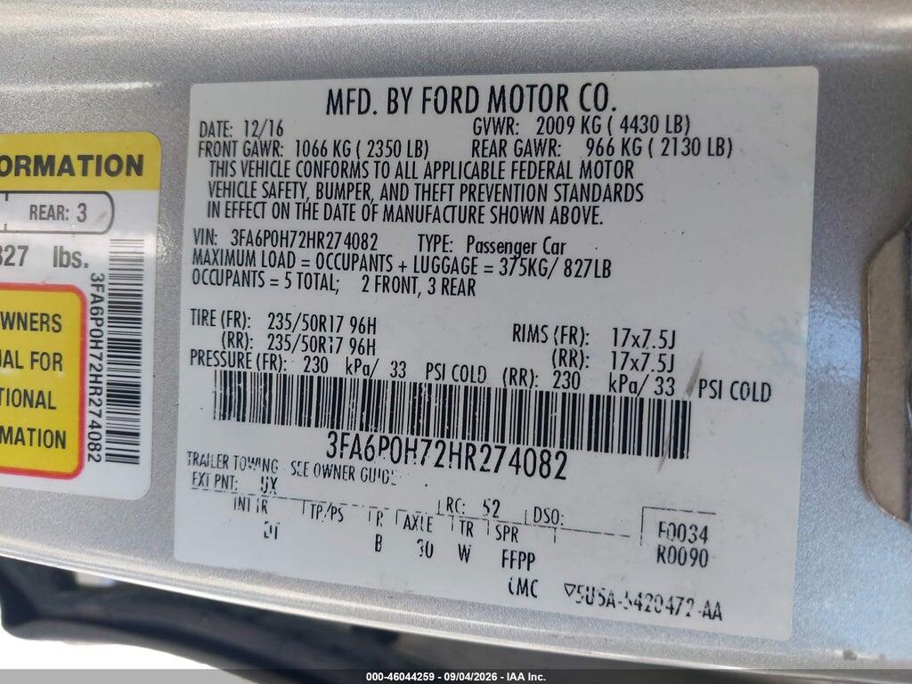 3FA6P0H72HR274082 2017 FORD FUSION photo no. 9