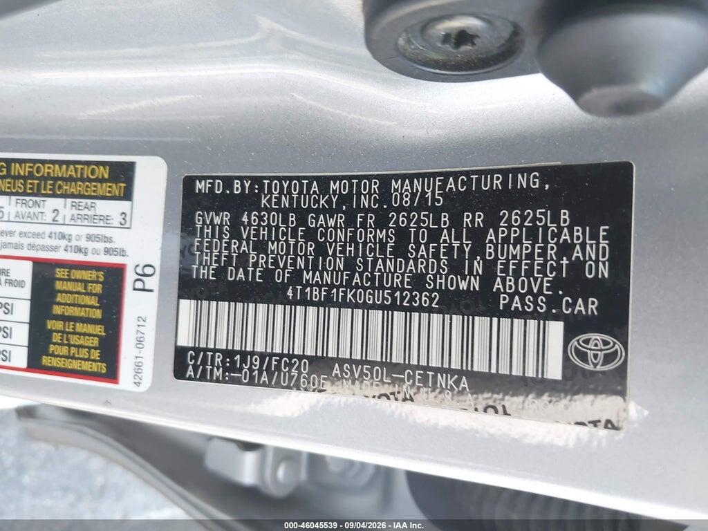 4T1BF1FK0GU512362 2016 TOYOTA CAMRY photo no. 9