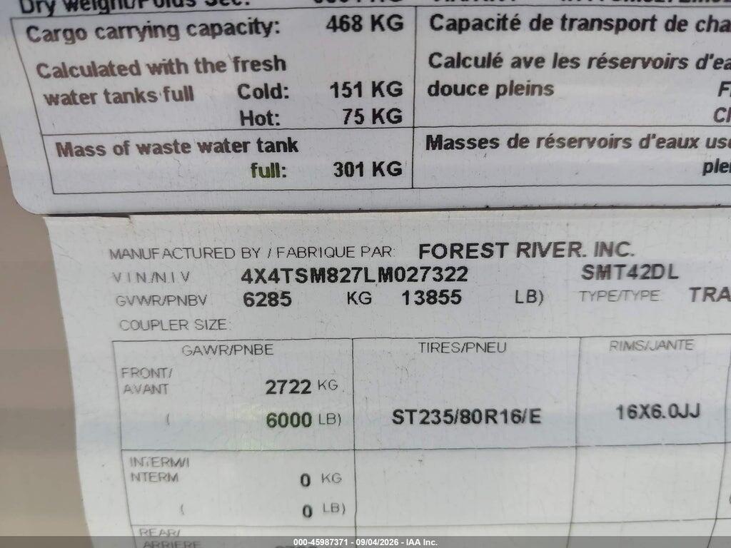 4X4TSM827LM027322 2020 FOREST RIVER OTHER photo no. 9