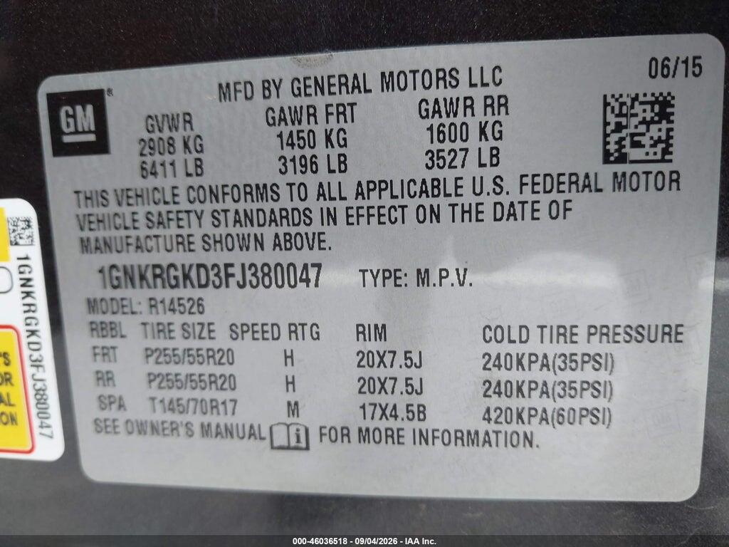 1GNKRGKD3FJ380047 2015 CHEVROLET TRAVERSE photo no. 9
