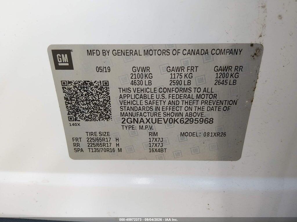 2GNAXUEV0K6295968 2019 CHEVROLET EQUINOX photo no. 9