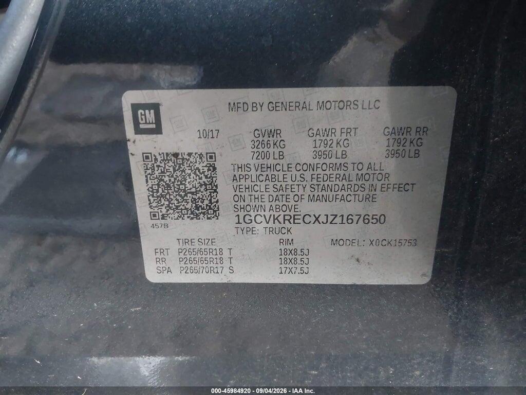 1GCVKRECXJZ167650 2018 CHEVROLET SILVERADO 1500 photo no. 9