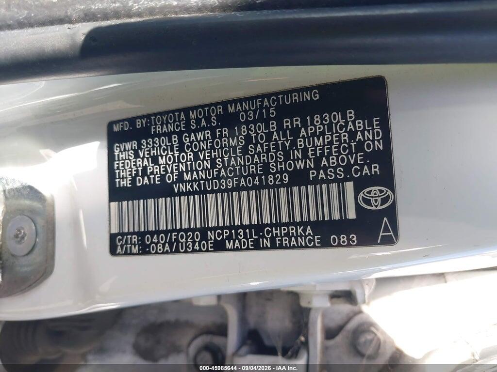 VNKKTUD39FA041829 2015 TOYOTA YARIS photo no. 9