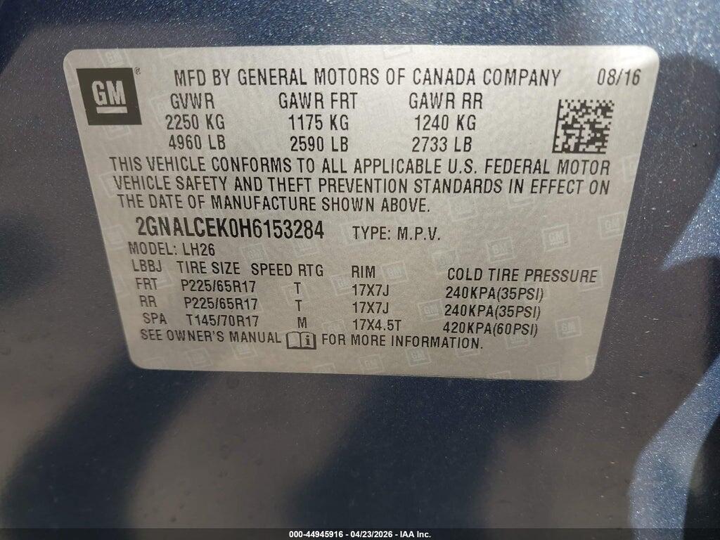 2GNALCEK0H6153284 2017 CHEVROLET EQUINOX photo no. 9