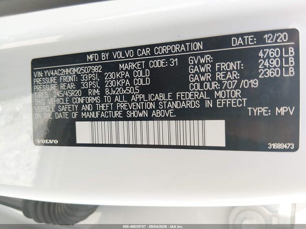 YV4AC2HM3M2507982 2021 VOLVO XC40 photo no. 9