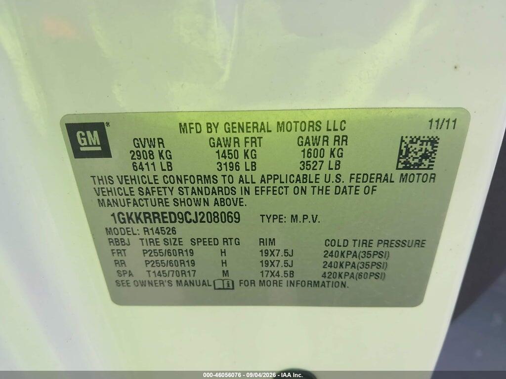 1GKKRRED9CJ208069 2012 GMC ACADIA photo no. 9