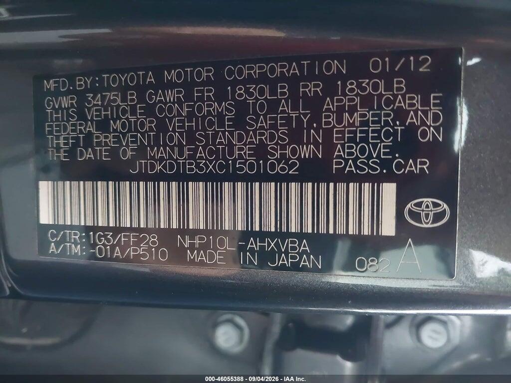 JTDKDTB3XC1501062 2012 TOYOTA PRIUS C photo no. 9