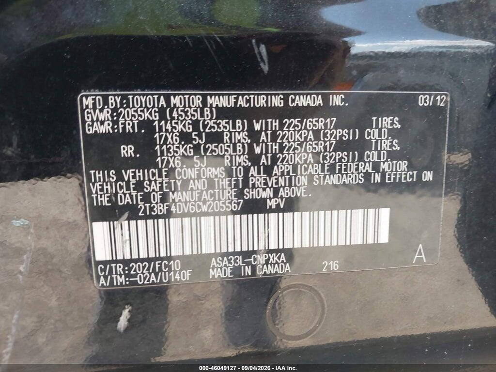2T3BF4DV6CW205567 2012 TOYOTA RAV4 photo no. 9
