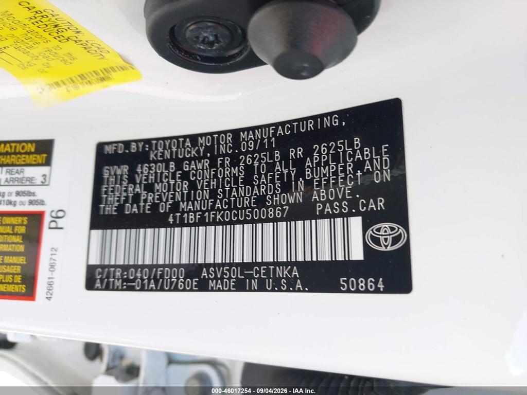4T1BF1FK0CU500867 2012 TOYOTA CAMRY photo no. 9