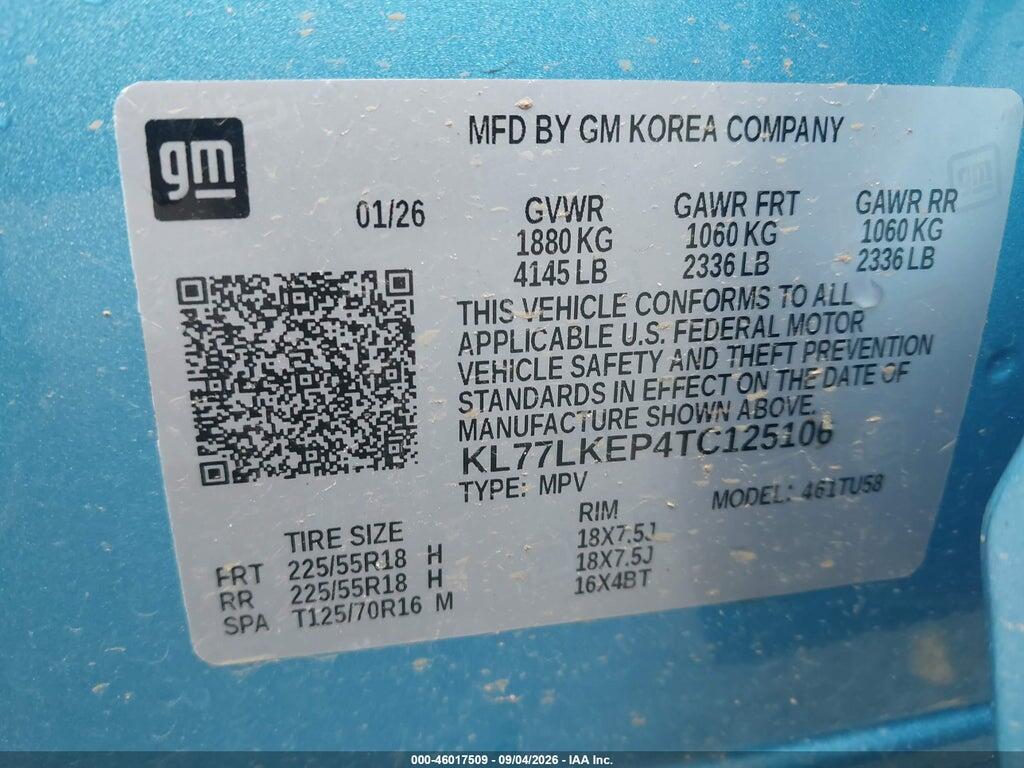 KL77LKEP4TC125106 2026 CHEVROLET TRAX photo no. 9