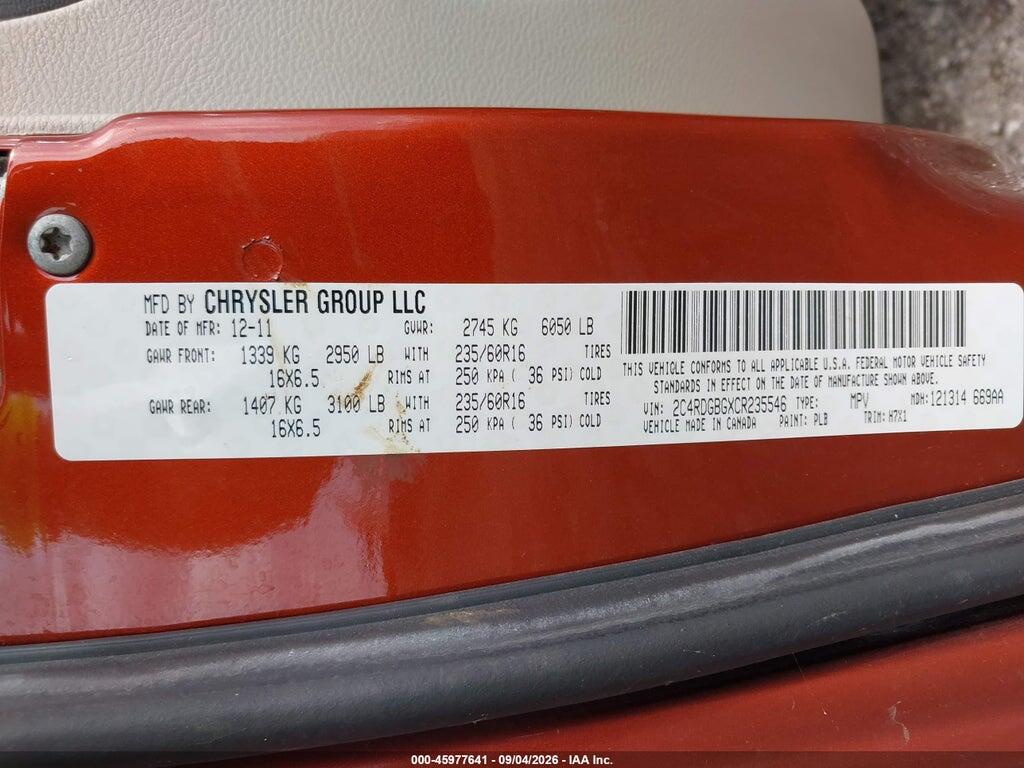 2C4RDGBGXCR235546 2012 DODGE GRAND CARAVAN photo no. 9