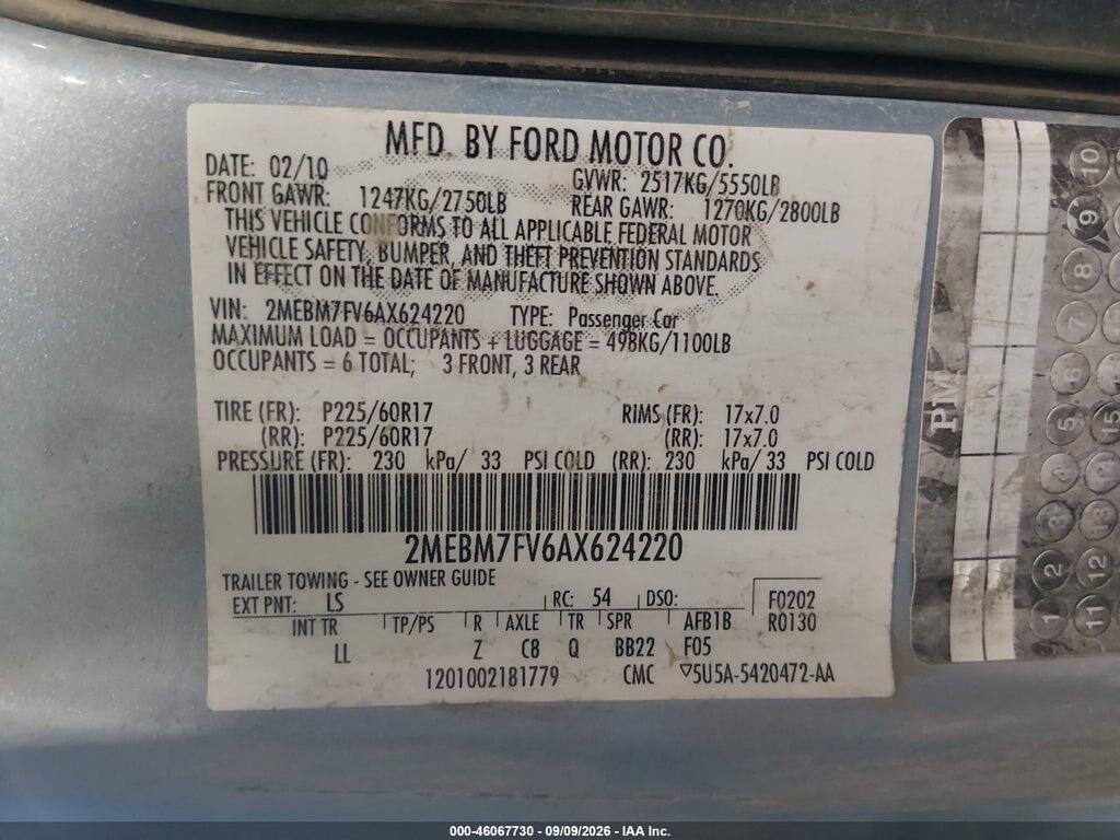 2MEBM7FV6AX624220 2010 MERCURY GRAND MARQUIS photo no. 9