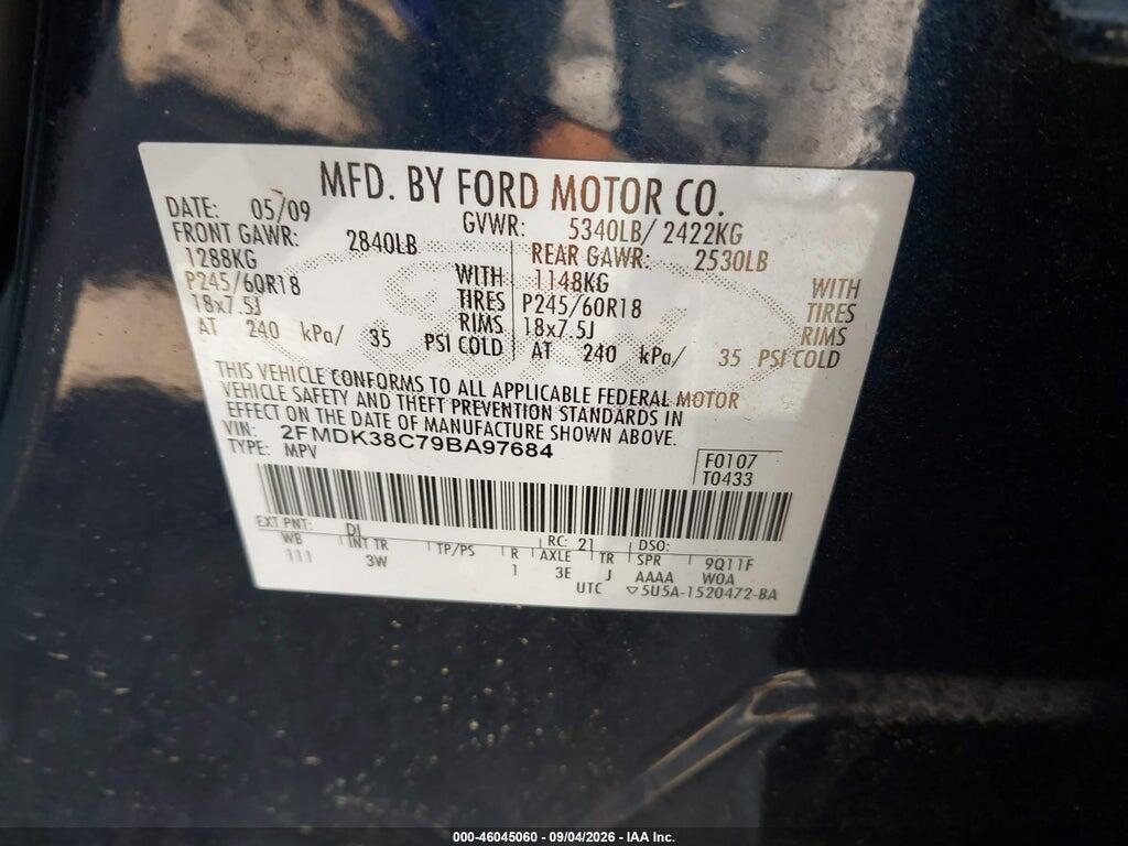 2FMDK38C79BA97684 2009 FORD EDGE photo no. 9