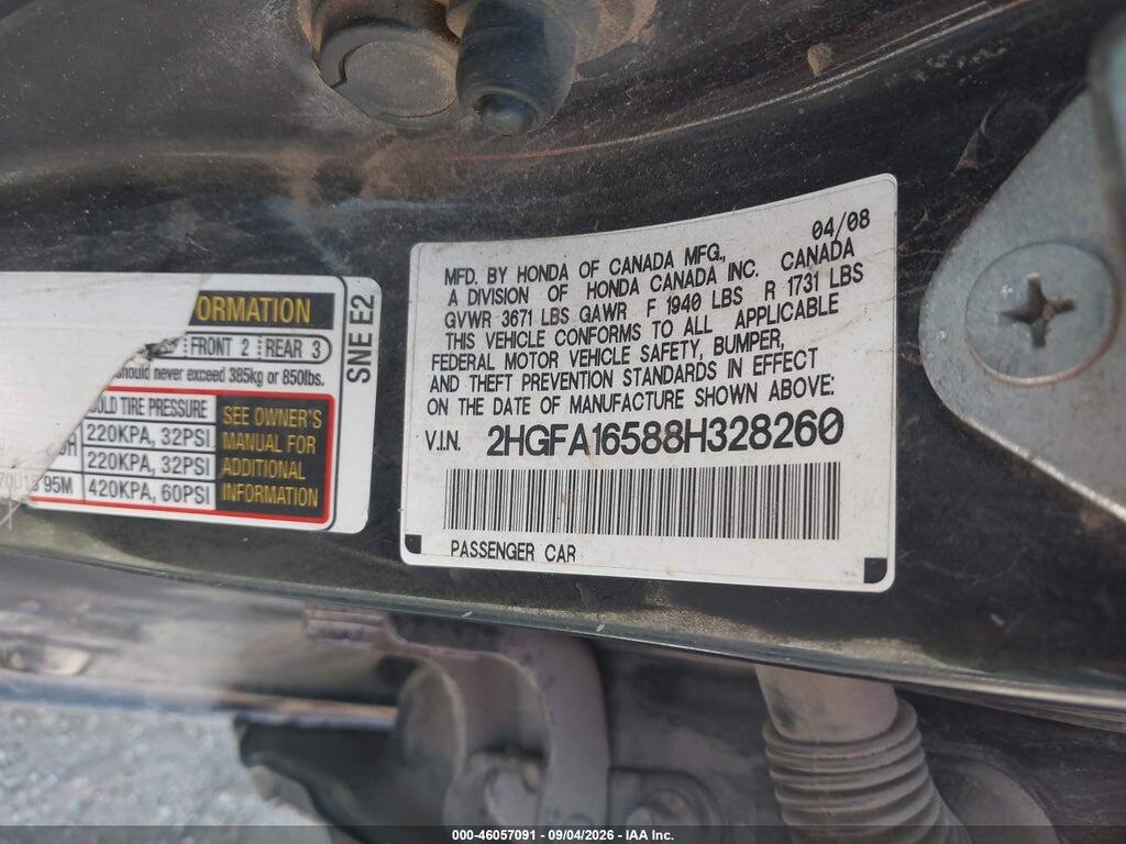 2HGFA16588H328260 2008 HONDA CIVIC photo no. 9