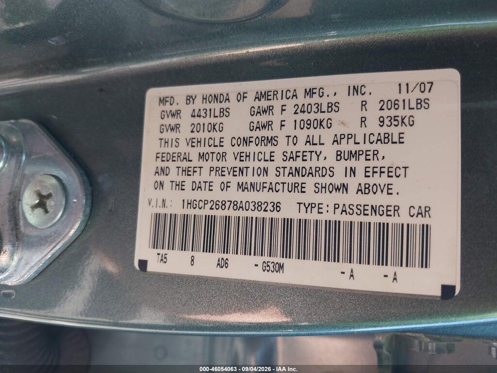 1HGCP26878A038236 2008 HONDA ACCORD photo no. 9