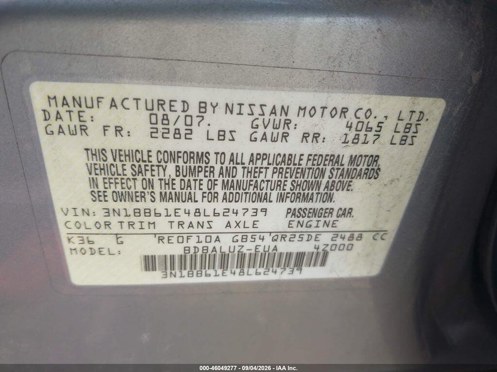 3N1BB61E48L624739 2008 NISSAN SENTRA photo no. 9