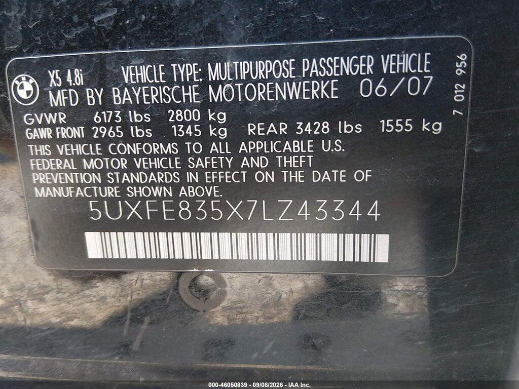 5UXFE835X7LZ43344 2007 BMW X5 photo no. 9
