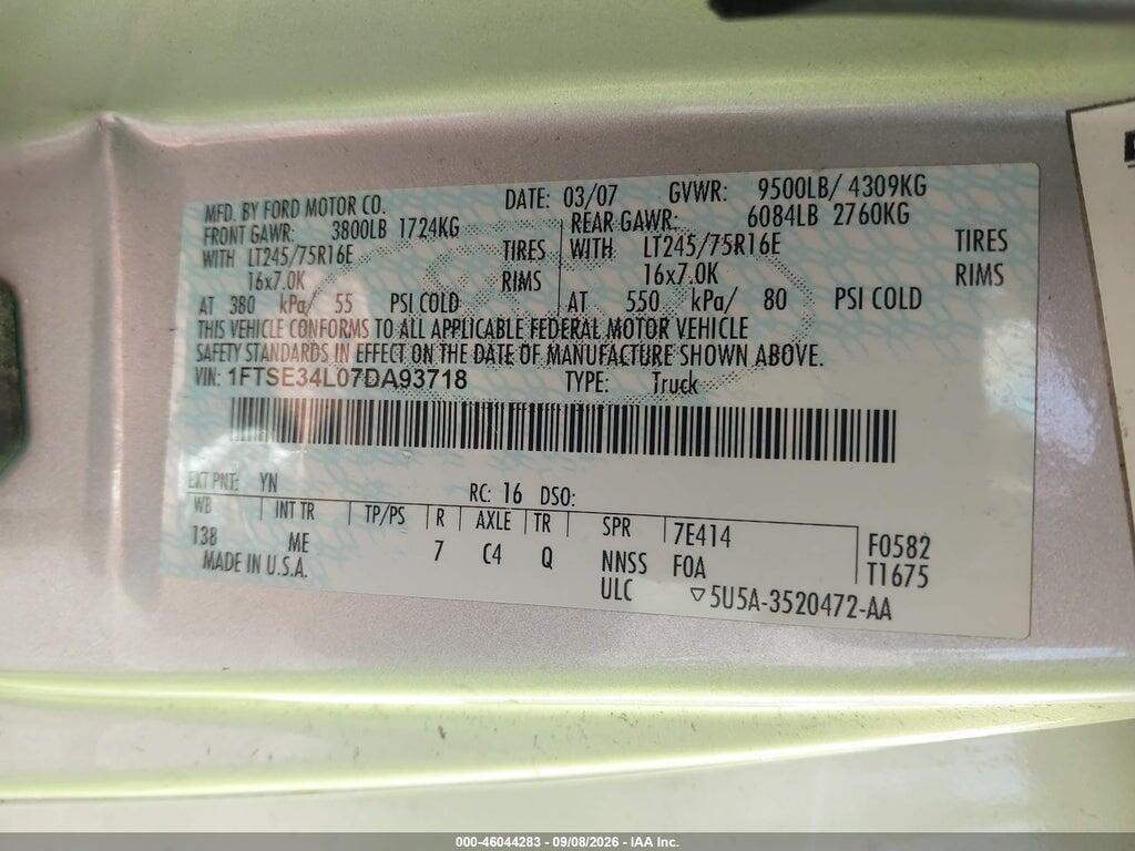 1FTSE34L07DA93718 2007 FORD E-350 SUPER DUTY photo no. 9